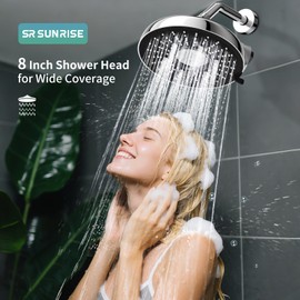 Filtered Shower Head High Pressure, 8-Inch Fixed Rain Showerhead with 2 Quick- Change Shower Filter Replacement Cartridges, 18-stage Hard Water Softner Removes Chlorine and Harmful Substances, Chrome