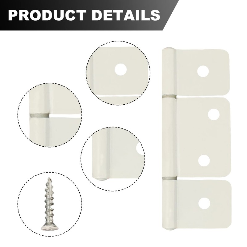 4 Pack White Three Leaf Non-Mortised Hinges with Screws, Perfect