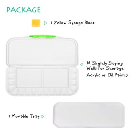 Falling in Art 18 Well + 3 Mixing Area Air Tight Watercolor Palette with a Sponge(10 5/8 inches L x 5 1/8 inches W)