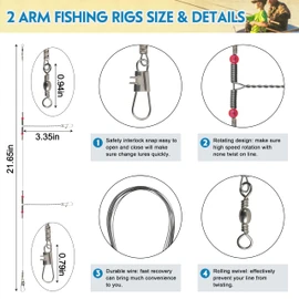 Fishing Leaders Wire Rigs Saltwater, 12pcs/24pcs Stainless Steel Wire Leader 2-3 Arms Fishing Rigs with Swivel Snap Beads for Lures Bait Hook Connector Tackle