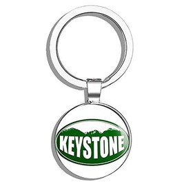 HJ Media Oval Keystone Colorado Mountain BG (Snow ski Resort) Metal Round Metal Key Chain Keychain Ring