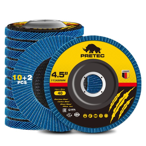 PRETEC Flap Discs 4 1/2 for Angle Grinder, 12 Pcs