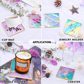 RESINWORLD 4 Pack 4 inches Square Coaster Molds, Shiny Coaster Silicone Mold for Resin, Geode Aagte Coaster Resin Molds