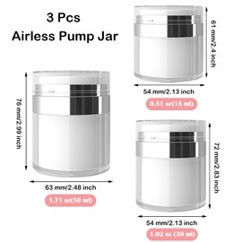 Paifeancodill 3 Pcs Airless Pump Jar, Refillable Cream Airless Pump Bottles, 1.02oz/30ml Cosmetic Cream Jar, Cosmetics Containers Air Jars Bottles, Leak-Proof Travel Containers with Cream Scoop(30ml)