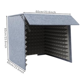 Desktop Vocal Recording Booth Portable Square Soundproof Booth Modern Sound Proof Box Cover Vocal Absorbing Shield Music Recording Equipment to Filter Vocal for Microphone Studio Sound Recording, Gray