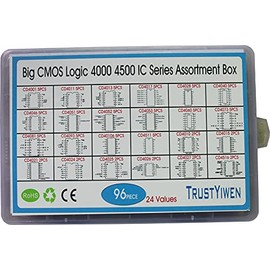 Gernal Big CMOS Logic 4000 4500 IC Series Assortment Box 24 Types, 96 pcs, CD4001 CD4011 CD4017 CD4028 CD4027 CD4040 CD4051E CD4060 CD4073 CD4081 CD4511 CD4516 CD10106 etc.
