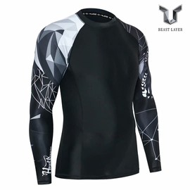 HUGE SPORTS Wildling Series UV Protection Quick Dry Compression Rash Guard (Shark,XL)