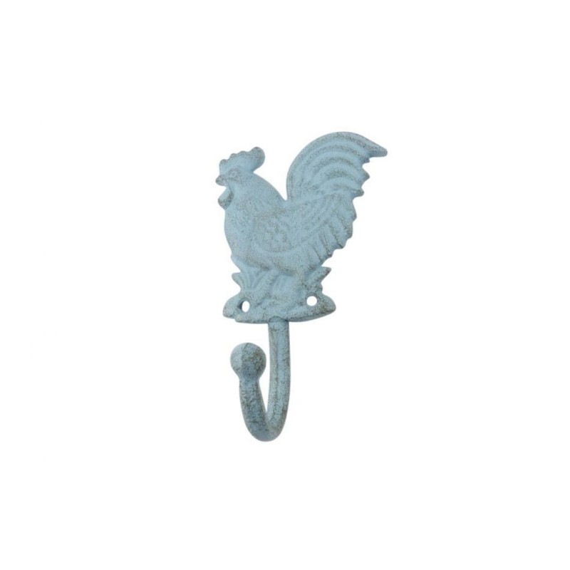 HANDCRAFTED NAUTICAL DÉCOR Rustic Light Blue Cast Iron Rooster Hook