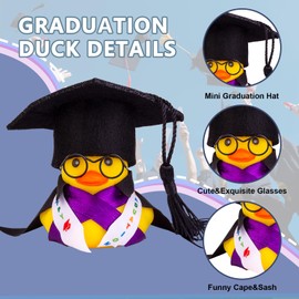 MuMyer Graduation Duck Car Dashboard Decorations Rubber Duck Car Ornaments for Graduation Gift with Mini Glasses Graduate Cap Cape and Sash(A3)