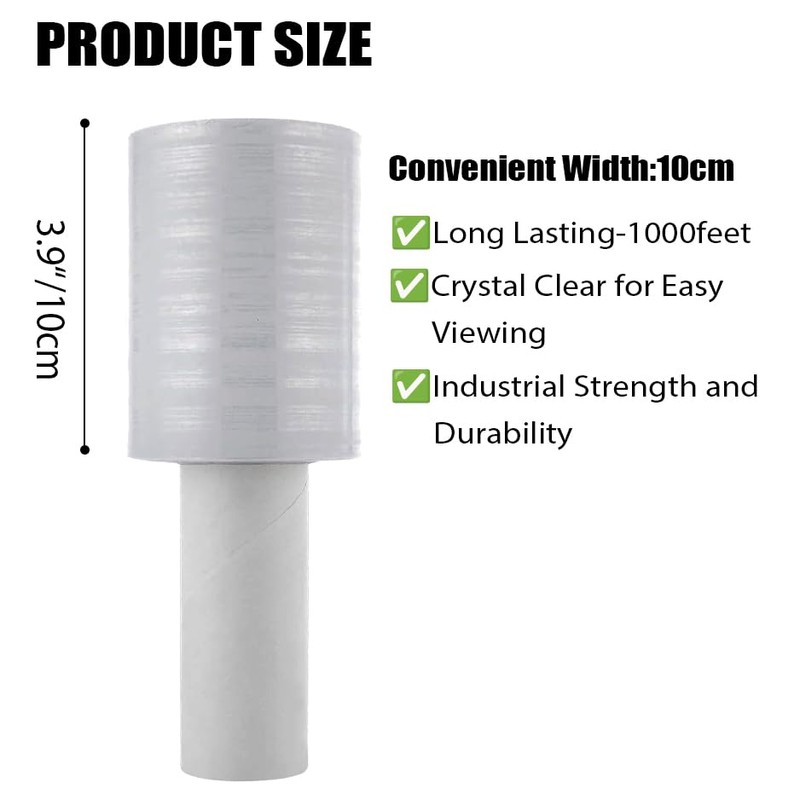 2 Pack Stretch Wrap Film with Handle,4 inch X 1000Ft