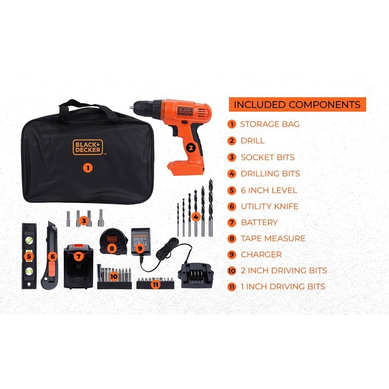 BLACK+DECKER 20V MAX Drill & Home Tool Kit, 34 Piece