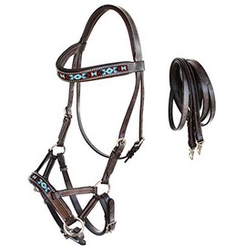 CHALLENGER Horse Western Padded Leather Beaded Bitless Sidepull Bridle 77RT17BR-F