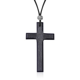 Wood Cross Necklace for Men Catholic Jesus Cross Pendant Necklace for Men Christian Gifts Wood Cross Crucifix on Cord