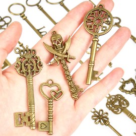 ZOGPLG 24pcs Vintage Key Decorative Antique Pendant Set, Key Chain with 50 x Old Key Decoration, Vintage Key Decoration, for Necklaces, Jewellery, Crafts, Plastic, Old Key, Iron