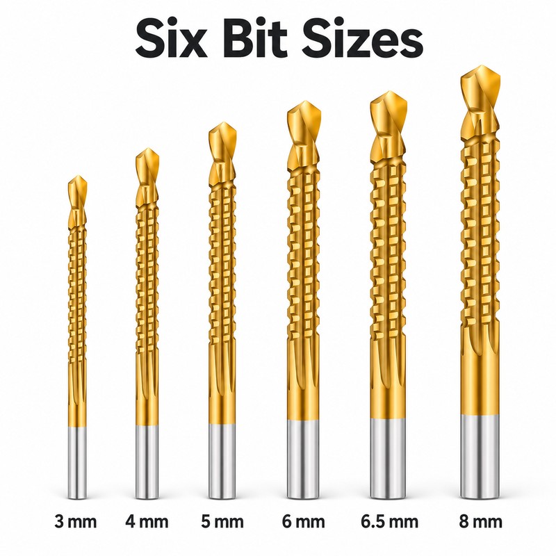 6-Piece HSS Twist Drill Bit Set, 3–8mm – High-Speed Steel