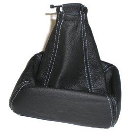 Shift Boot Lever Cuff / Black Leather / White Stitching