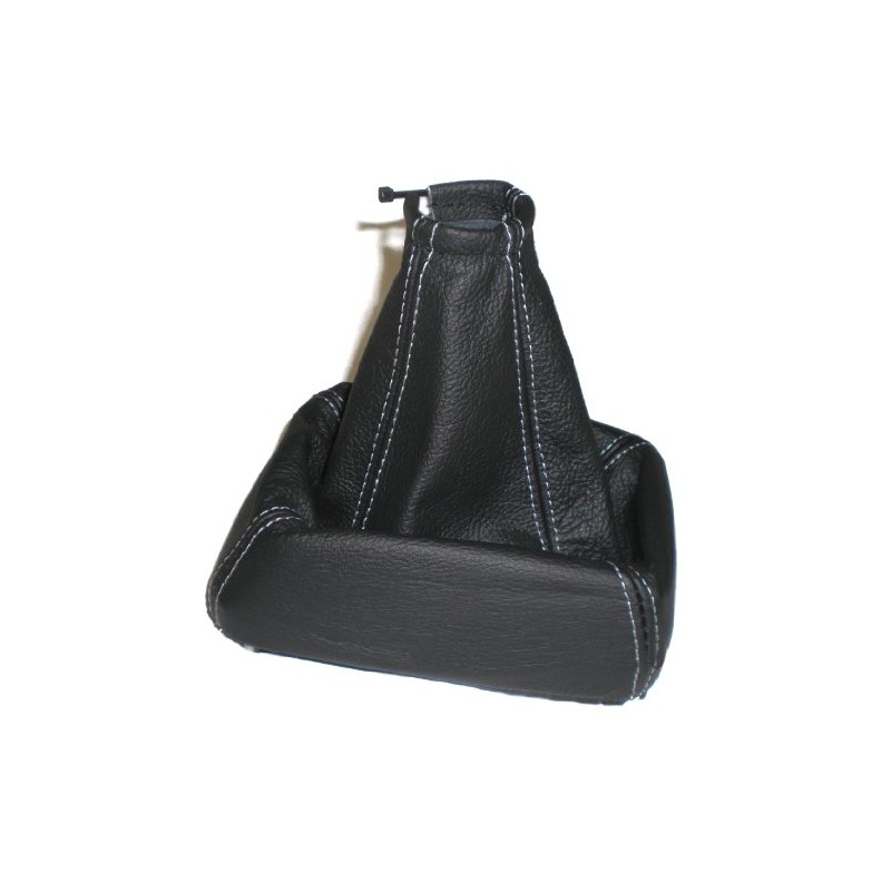Shift Boot Lever Cuff / Black Leather / White Stitching