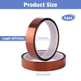 Fyguard 4 Rolls 20mm×25m (82Ft) Sublimation Tape Heat Tape Transfer Tape High Temperature Heat Resistant Tape, Heat Tape for Sublimation Heat Press Electronic Soldering Masking, No Residue | Fyguard