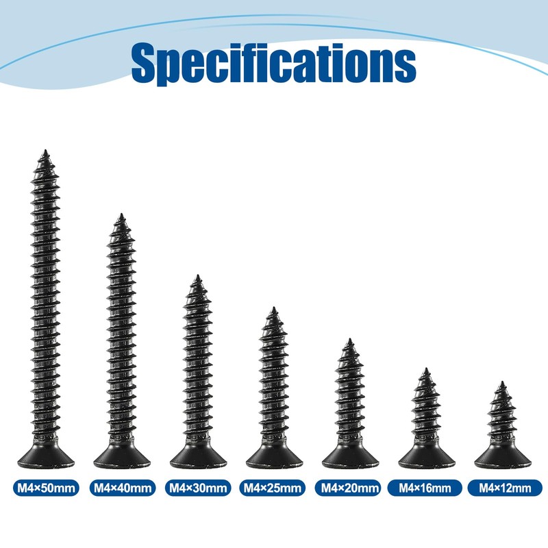 ANCHOREASE M4×50mm Wood Screw 100Pcs, Black Carbon Steel Self Tapping