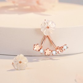 YINCHIE Women's Four Leaf Clover Earrings, Pink Gold, Silver, 925 Metal, Hypoallergenic, 18K Gold, Birthday, Anniversary, Mother's Day, Gift, Popular, Sterling Silver