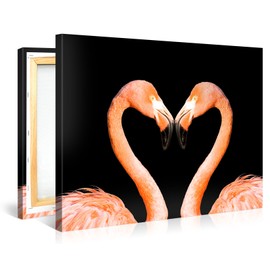 Large Canvas Print Wall Art – TWO PINK FLAMINGOS – 100x75cm Canvas Picture Stretched On A Wooden Frame – Giclee Canvas Printing – Hanging Wall Deco Picture