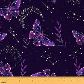 Purple Butterfly Fabric by The Yard Starry Sky Constellation Glitter Stars Fabric for Girls Boys Kids Upholstery and Home DIY Projects Golden Moon Fabric for Sewing Hobby,1 Yard