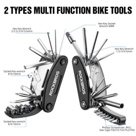 ROCKBROS Bike Repair Kits 16 in 1 Multi-Function Bike Tool Kits Portable Foldable Bike Multitool Cycling Tool Kit Bike Tool Allen Wrench Tire Levers