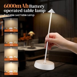 Rechargeable Cordless Small Table Lamp,6000mAh Battery Operated,LED Touch Dimmable Modern TableTop,Portable Outdoor Wireless Bedside Night Light for Restaurant/Dining/Bedroom/Living Room/Coffee(White)