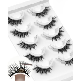 Waterproof Self Adhesive Eyelashes,Half Eyelashes 10-14mm 5 Pairs Natural Look Pre Glued Lashes, No Glue Needed, Wispy Fake Lashes Reusable and Comfortable by Obeyalash (6D49)