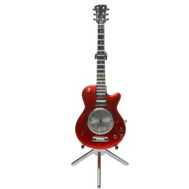 Techno Guitar Clock - (Les Paul Red Guitar Clock with Silver Stand)