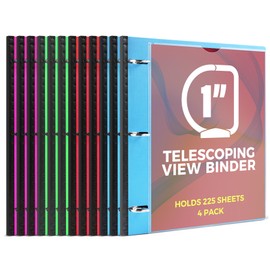 MAKHISTORY 1 Inch Telescoping 3 Ring Binder-12PCS, Flexible Binder with Customized Front Cover, Holds 225 Sheets, School Office Supplies, 4 Colors