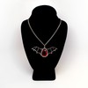 Gothic Black Bat Wings and Blood Red Stone Pewter Pendant