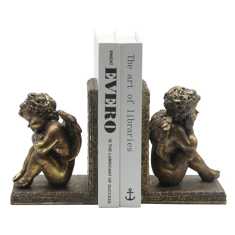 Lukitas Angel Book Ends, Heavy Duty Decorative Bookends, Nonskid Book