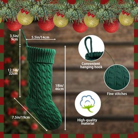 meioro 18 Inches Christmas Stockings, Large Size Cable Knitted Xmas Stocking for Kids, Fireplace Hanging Stockings for Christmas Holiday Party Decoration (Green)