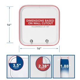 Leisure Coachworks RV Baggage Door 16" Wide X 16" High with Rounded Corners and Thumblocks for RV's- Compartment Access Storage Doors with Top Hinge- Camper Trailer Motor Home- White