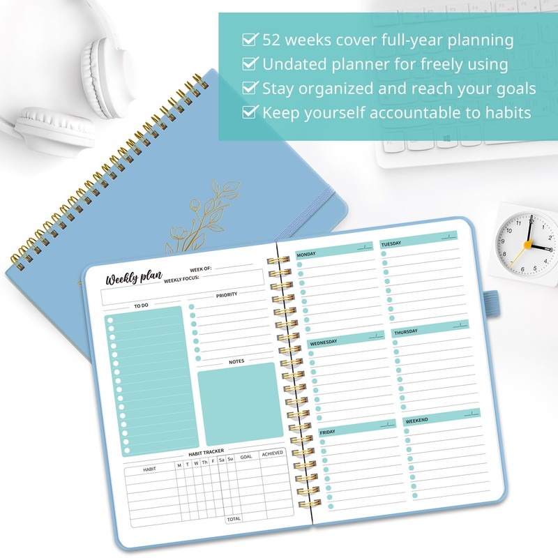 Undated Weekly Planner, Weekly To Do List Notebook with Goal
