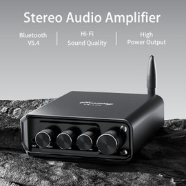 Bluetooth 5.4 Stereo Amplifier, 2 Channel Home Audio Component Amplifiers Mini Class D Amp Receiver 200W with Treble Mid Bass Control for Passive Speakers