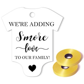 Pack of 50 Baby Shower Favor Tags,We're Adding S'More Love to Our Family,Including Golden Ribbon and Tags