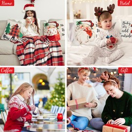 Minicoco Christmas Cushion Covers Set of 4 Christmas Decorations Throw Pillows Cases for Christmas Xmas Decor Red Linen Cushion Cover for Sofa Home Furniture 45 x 45cm (White)