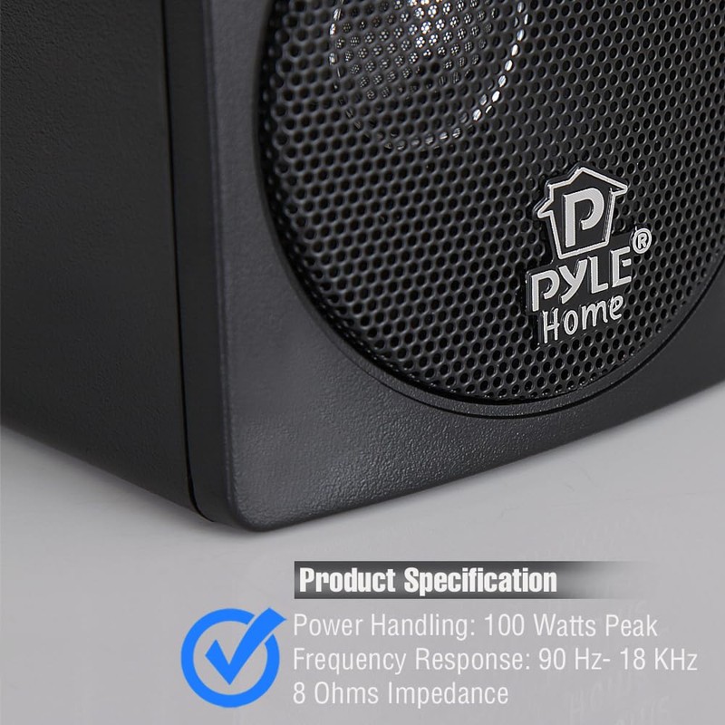 Pyle Home PCB3BK 3-Inch 100-Watt Mini Cube Bookshelf Speakers -
