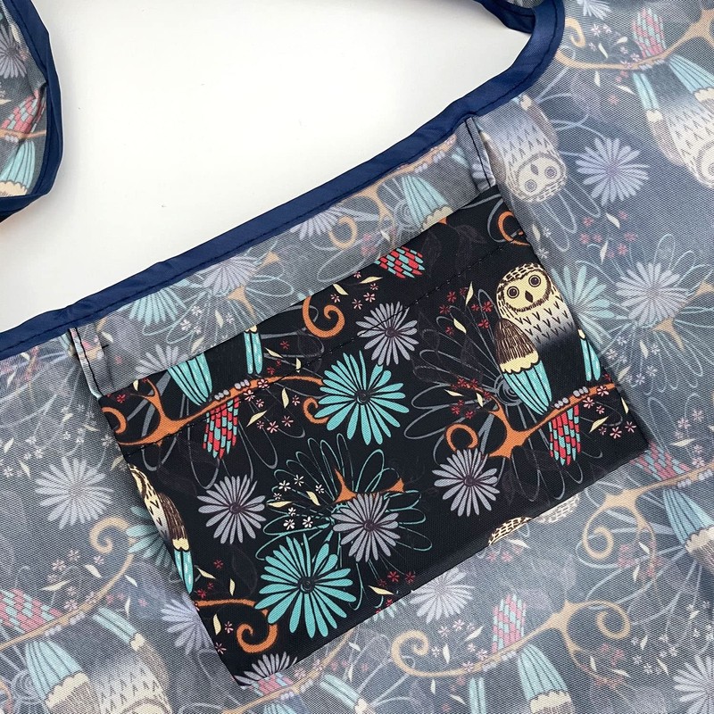 Bowbear Small Foldable Nylon Reusable Shopping Grocery Bag, Vintage Owls