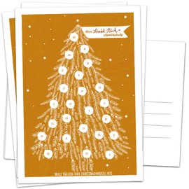 Advent Calendar Card Set – 5 Postcards in Tasteful Design with Baubles for Colouring, Mini Advent Calendar as Christmas Cards Alternative for Advent and Christmas Greetings, Copper White