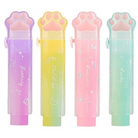 Akkerds Eraser, Glitter, Dedicated for Elementary School Students, Clean Idea, Cute Character, Children's Colorful, Stretchable Pixel Art, Ease of Use, 4 Colors, 4 Piece Set