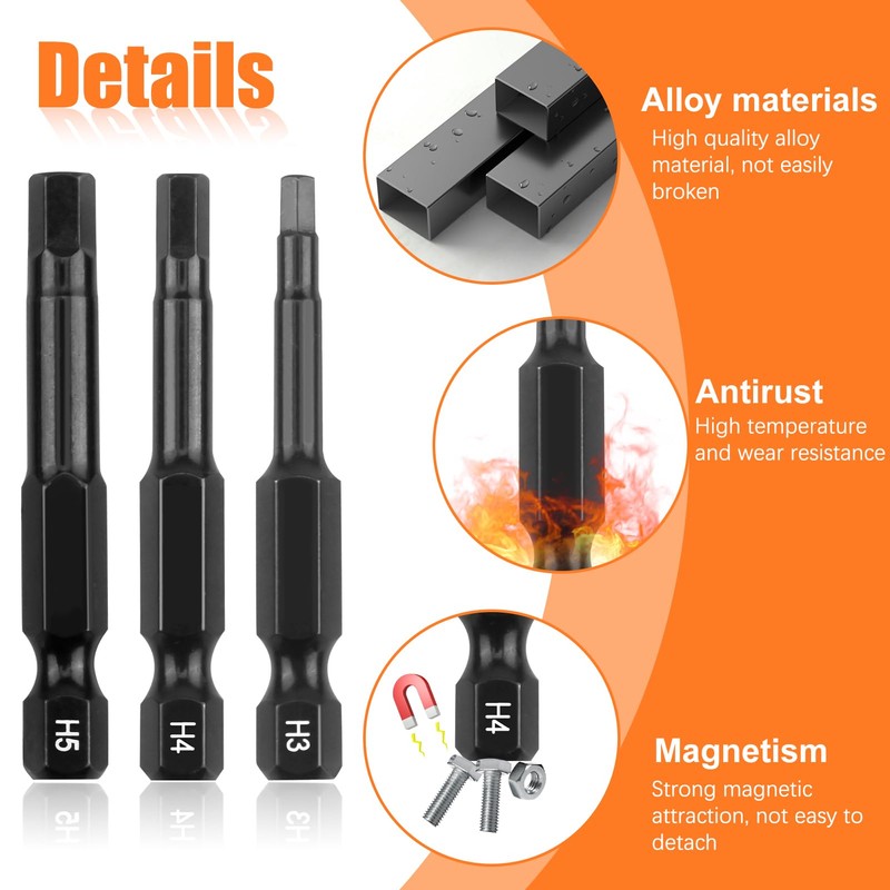7-Piece Hex Impact Wrench Bits Set, Long 50 mm, Hex