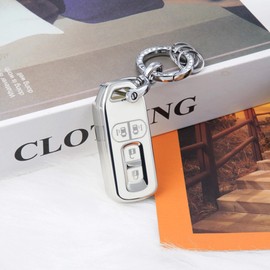 [Unhoke] N-Box Key Case, N Series, JF1, JF2, JF3, JF4, Key Cover, Nbox Smart Key Case, Keychain, Luxury, Lightweight, Scratch-Resistant, TPU, 4 Buttons, Fashionable, Silver White