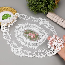 2 Pack Retro Lace Placemats French Crochet Doilies Table Placemats Handmade Embroidered Table Mats Farmhouse Placemats 12x16 inch Place Mats Cup Mat (White)