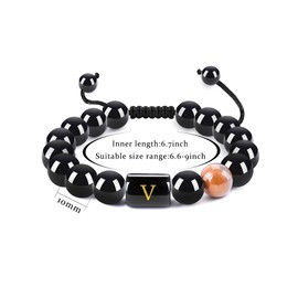 malyunin Gifts for Men Initial Bracelets For Men Natural Stone Beads Braided Rope Letter Bracelet Tiger Eye Bracelet Mens Bracelet(V)