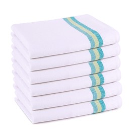 Pagnanno. Tea Towels, Soft and Absorbent – Multi Pack of Large Classic Herringbone Weave, Lint Free, Cotton Kitchen Dish Towels 45x70 cm in White with blue, green and orange stripes (Green Stripe, 6)