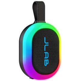 JLab Pop Party Ultra-Portable Small Bluetooth Speaker with 8H+ Playtime - 5W Wireless Outdoor Travel Speaker with RGB Lights & Bold Audio, IPX5 Water Resistant Mini Speakers, Black