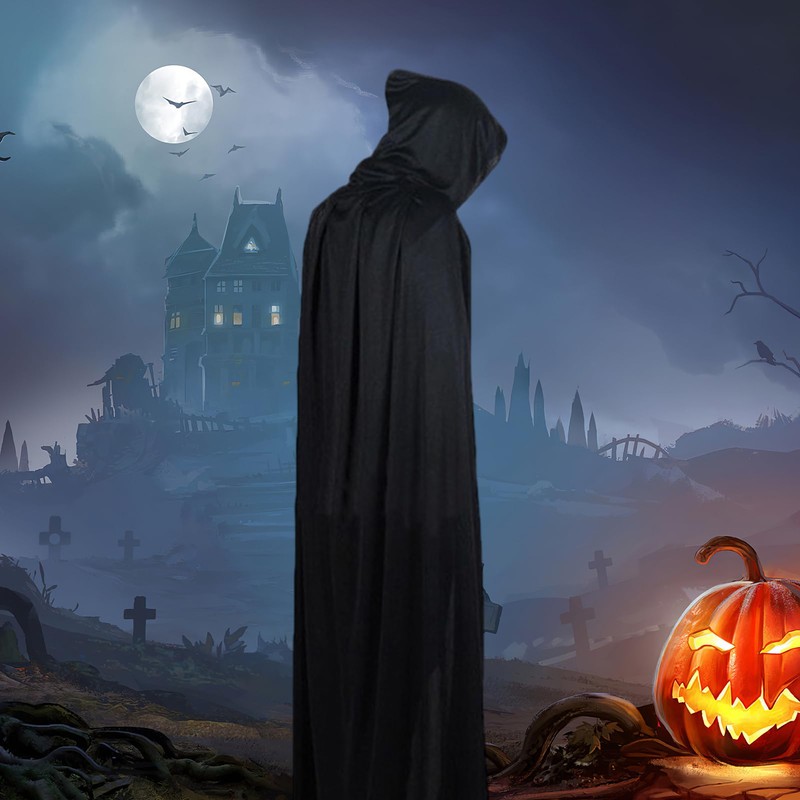 Formemory Black Cape Cosplay Costume, Reaper Witch, Halloween, Cosplay, Unisex,